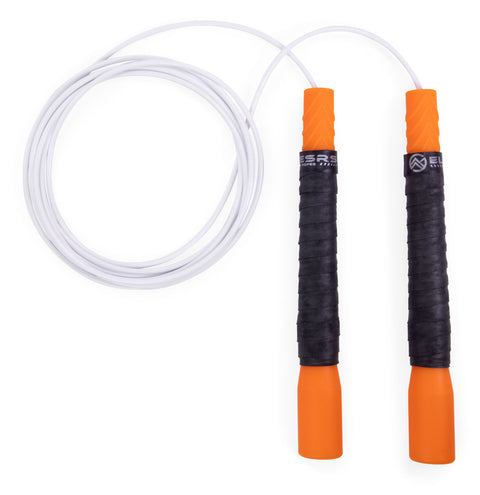 Freestyle Jump Rope - 4mm PVC with Long 8" Handle Jump Rope Elite Jumps Orange & White - Grip Tape