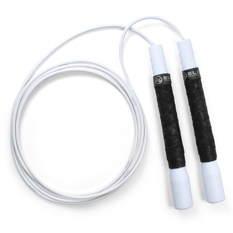 Freestyle Jump Rope - 4mm PVC with Long 8" Handle Jump Rope Elite Jumps White - Grip Tape