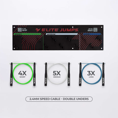 Gym Pack - Jump Rope Set & Wall Rack Accessory Elite Jumps 3 Sizes (S/M/L) 2.4mm Speed Cable